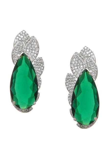 Ruby Raang Green Crystals Emerald Stone Designer Earrings Online at Aza Fashions Ruby Raang_Green Crystals Emerald Stone Designer Earrings _Online_at_Aza_Fashions