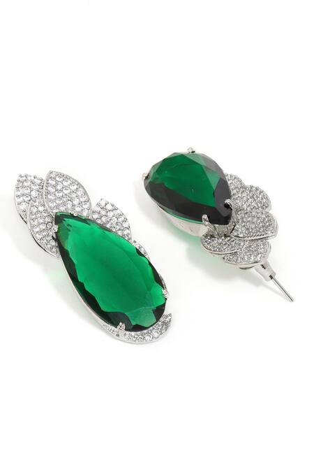 Buy Ruby Raang Green Crystals Emerald Stone Designer Earrings Online at Aza Fashions Buy_Ruby Raang_Green Crystals Emerald Stone Designer Earrings _Online_at_Aza_Fashions
