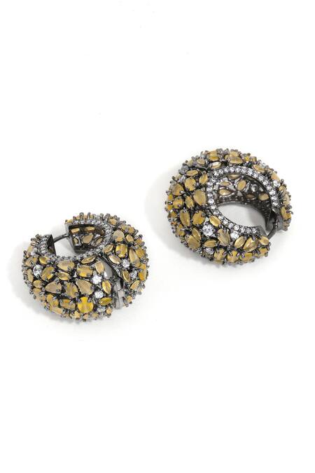 Ruby Raang Yellow Stones Designer Loops Earrings Online at Aza Fashions Ruby Raang_Yellow Stones Designer Loops Earrings _Online_at_Aza_Fashions
