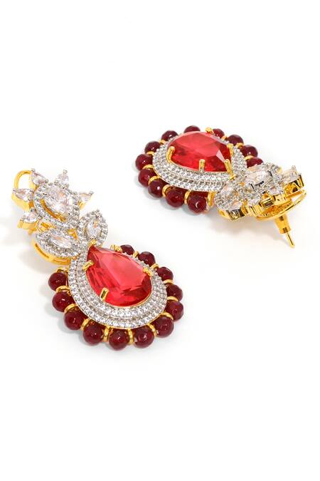 Ruby Raang Red Gemstones, Crystals Ruby And Diamond Stone Designer Earrings Online at Aza Fashions Ruby Raang_Red Gemstones, Crystals Ruby And Diamond Stone Designer Earrings _Online_at_Aza_Fashions