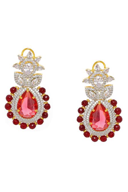 Buy Ruby Raang Red Gemstones, Crystals Ruby And Diamond Stone Designer Earrings Online at Aza Fashions Buy_Ruby Raang_Red Gemstones, Crystals Ruby And Diamond Stone Designer Earrings _Online_at_Aza_Fashions