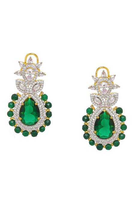 Ruby Raang Green Gemstones, Diamonds Emerald Embellished Earrings Online at Aza Fashions Ruby Raang_Green Gemstones, Diamonds Emerald Embellished Earrings _Online_at_Aza_Fashions