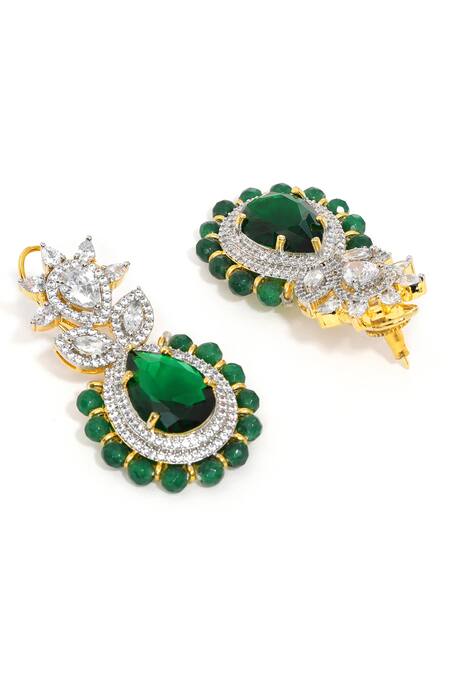 Buy Ruby Raang Green Gemstones, Diamonds Emerald Embellished Earrings Online at Aza Fashions Buy_Ruby Raang_Green Gemstones, Diamonds Emerald Embellished Earrings _Online_at_Aza_Fashions