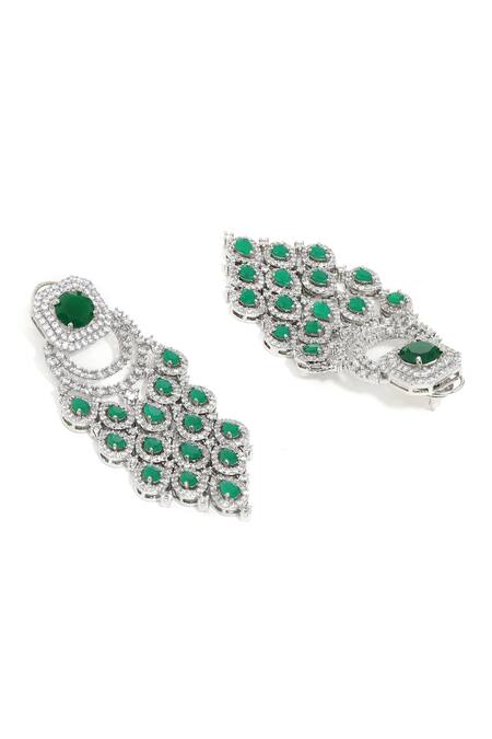 Ruby Raang Green Imitation Gemstones Long Chandelier Earrings Online at Aza Fashions Ruby Raang_Green Imitation Gemstones Long Chandelier Earrings _Online_at_Aza_Fashions