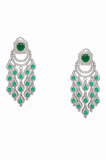 Buy Ruby Raang Green Imitation Gemstones Long Chandelier Earrings Online at Aza Fashions Buy_Ruby Raang_Green Imitation Gemstones Long Chandelier Earrings _Online_at_Aza_Fashions
