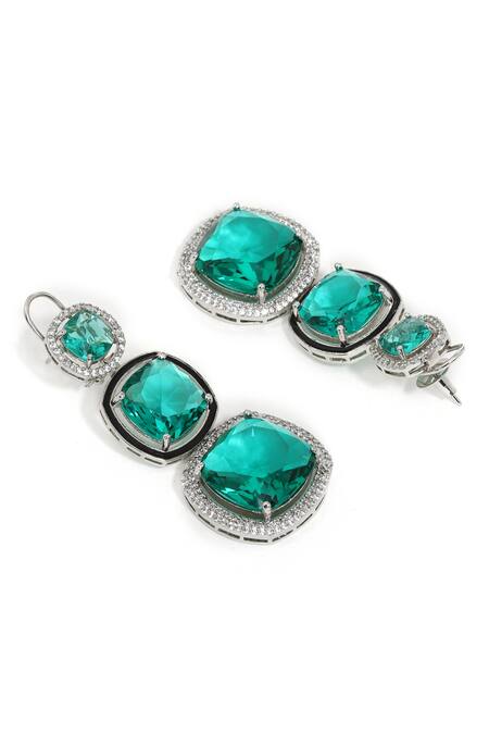 Ruby Raang Green Crystals Long Emerald Earrings Online at Aza Fashions Ruby Raang_Green Crystals Long Emerald Earrings _Online_at_Aza_Fashions