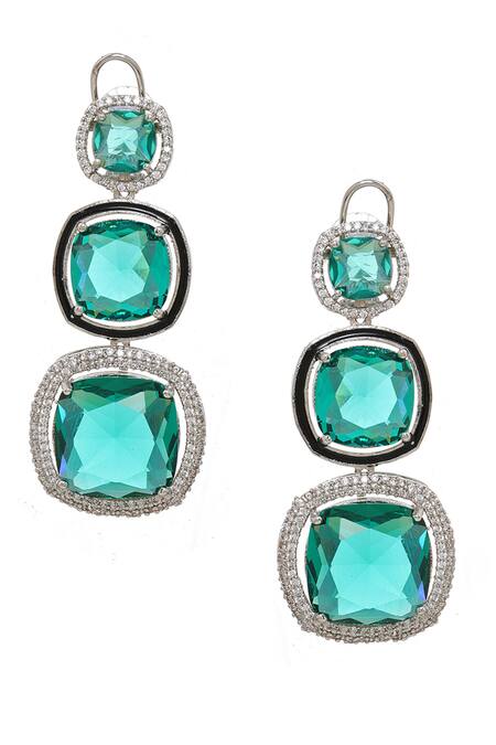 Shop Ruby Raang Green Crystals Long Emerald Earrings Online at Aza Fashions Shop_Ruby Raang_Green Crystals Long Emerald Earrings _Online_at_Aza_Fashions