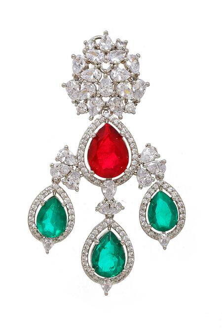 Shop Ruby Raang Multi Color Gemstones, Crystals Long Diamond And Stone Earrings Online at Aza Fashions Shop_Ruby Raang_Multi Color Gemstones, Crystals Long Diamond And Stone Earrings _Online_at_Aza_Fashions
