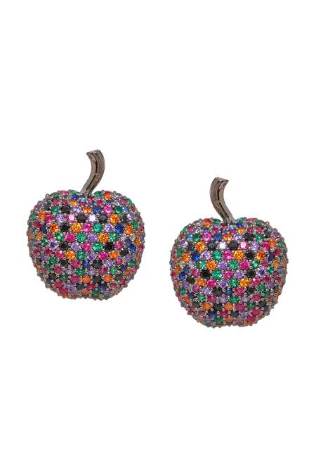 Ruby Raang Multi Color Crystals Apple Stud Earrings Online at Aza Fashions Ruby Raang_Multi Color Crystals Apple Stud Earrings _Online_at_Aza_Fashions