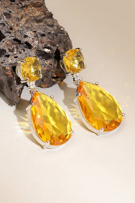 Shop_Ruby Raang_Yellow Doublet Earrings _at_Aza_Fashions