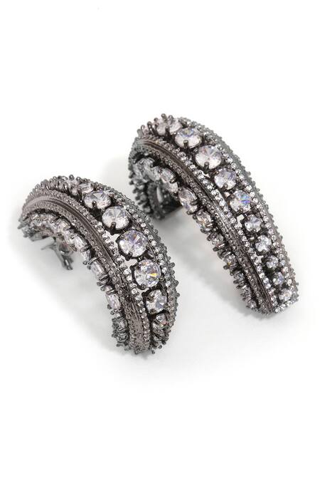 Ruby Raang Silver Plated Crystals Half Loop Earrings Online at Aza Fashions Ruby Raang_Silver Plated Crystals Half Loop Earrings _Online_at_Aza_Fashions