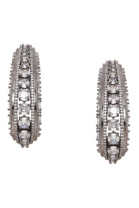 Buy Ruby Raang Silver Plated Crystals Half Loop Earrings Online at Aza Fashions Buy_Ruby Raang_Silver Plated Crystals Half Loop Earrings _Online_at_Aza_Fashions