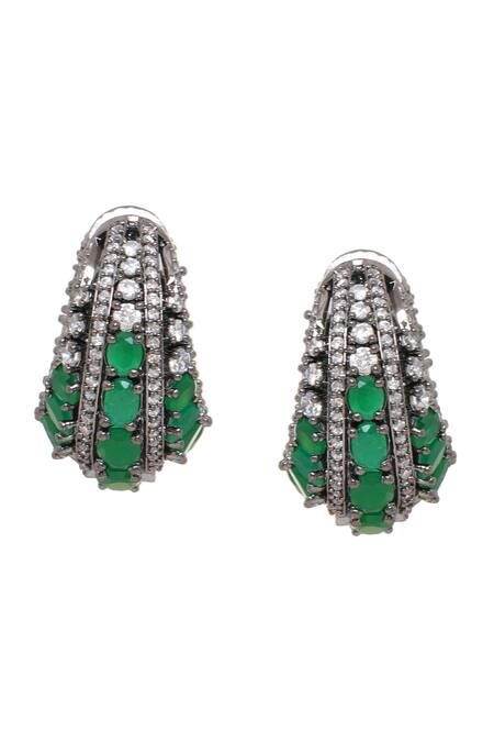Ruby Raang Green Stones Half Loop Earrings Online at Aza Fashions Ruby Raang_Green Stones Half Loop Earrings _Online_at_Aza_Fashions