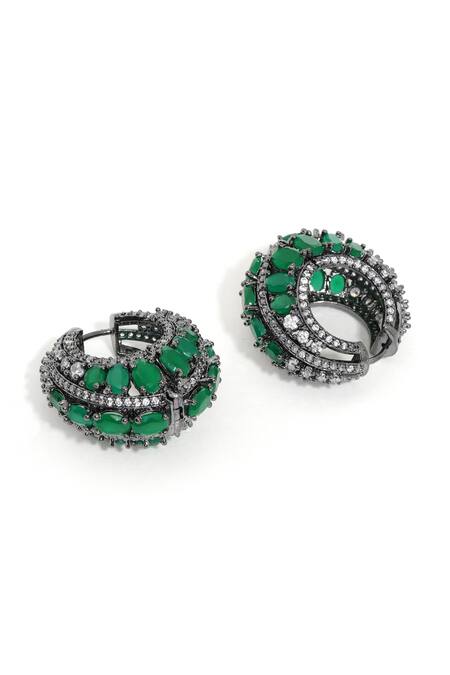 Buy Ruby Raang Green Stones Half Loop Earrings Online at Aza Fashions Buy_Ruby Raang_Green Stones Half Loop Earrings _Online_at_Aza_Fashions