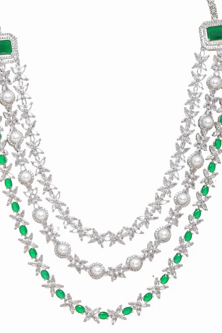 Ruby Raang Green Emerald Layered Long Necklace Online at Aza Fashions Ruby Raang_Green Emerald Layered Long Necklace _Online_at_Aza_Fashions