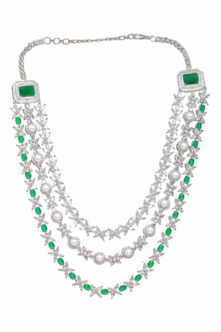 Buy_Ruby Raang_Green Emerald Layered Long Necklace _Online_at_Aza_Fashions