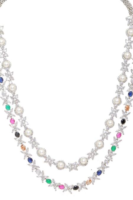 Ruby Raang Multi Color Stone Double Layered Long Necklace Online at Aza Fashions Ruby Raang_Multi Color Stone Double Layered Long Necklace _Online_at_Aza_Fashions