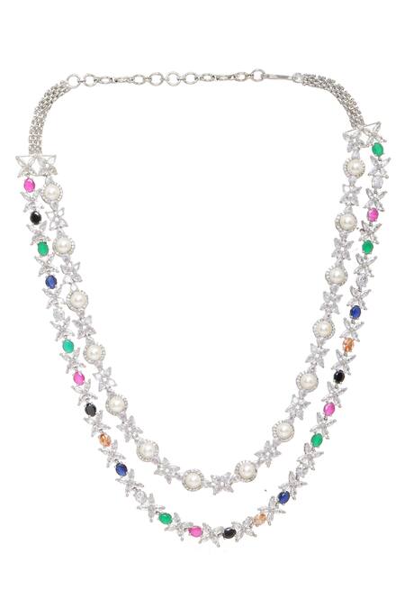 Buy Ruby Raang Multi Color Stone Double Layered Long Necklace Online at Aza Fashions Buy_Ruby Raang_Multi Color Stone Double Layered Long Necklace _Online_at_Aza_Fashions