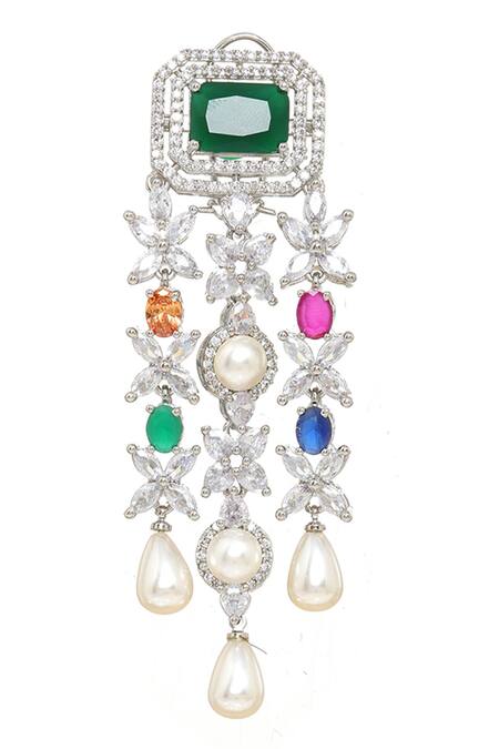 Ruby Raang Multi Color Gemstones, Pearls Stone Double Layered Necklace And Earrings Online at Aza Fashions Ruby Raang_Multi Color Gemstones, Pearls Stone Double Layered Necklace And Earrings _Online_at_Aza_Fashions