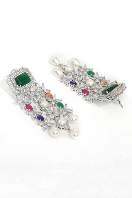 Buy Ruby Raang Multi Color Gemstones, Pearls Stone Double Layered Necklace And Earrings Online at Aza Fashions Buy_Ruby Raang_Multi Color Gemstones, Pearls Stone Double Layered Necklace And Earrings _Online_at_Aza_Fashions