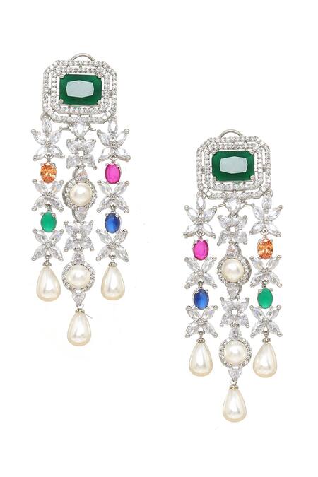 Buy Ruby Raang Multi Color Gemstones, Pearls Stone Double Layered Necklace And Earrings Buy_Ruby Raang_Multi Color Gemstones, Pearls Stone Double Layered Necklace And Earrings