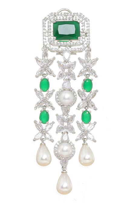 Ruby Raang Green Gemstones, Pearls Emerald Layered Necklace And Earring Set Online at Aza Fashions Ruby Raang_Green Gemstones, Pearls Emerald Layered Necklace And Earring Set _Online_at_Aza_Fashions