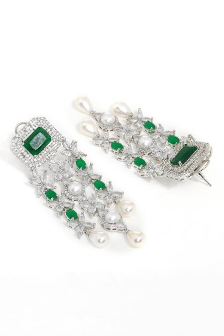 Ruby Raang Green Gemstones, Pearls Emerald Layered Necklace And Earring Set at Aza Fashions Ruby Raang_Green Gemstones, Pearls Emerald Layered Necklace And Earring Set _at_Aza_Fashions