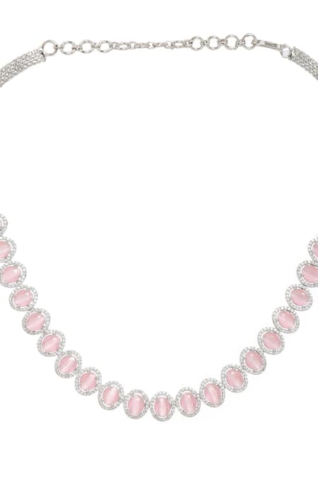 Ruby Raang Pink Rhinestones Designer Necklace And Earring Set Online at Aza Fashions Ruby Raang_Pink Rhinestones Designer Necklace And Earring Set _Online_at_Aza_Fashions