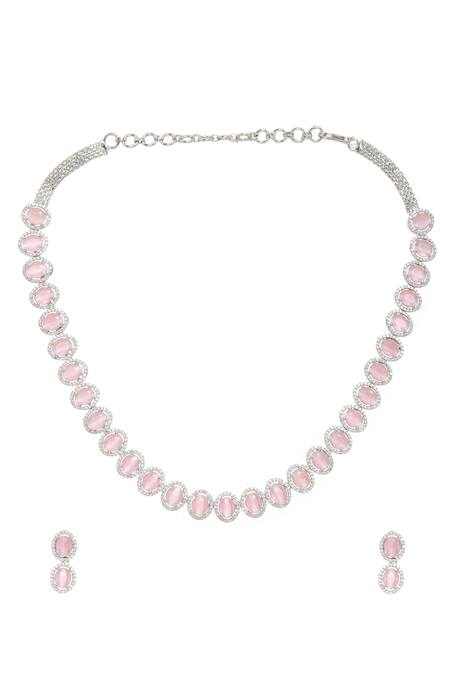 Buy Ruby Raang Pink Rhinestones Designer Necklace And Earring Set Online at Aza Fashions Buy_Ruby Raang_Pink Rhinestones Designer Necklace And Earring Set _Online_at_Aza_Fashions