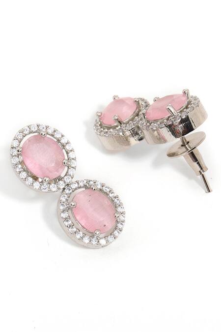 Shop Ruby Raang Pink Rhinestones Designer Necklace And Earring Set Online at Aza Fashions Shop_Ruby Raang_Pink Rhinestones Designer Necklace And Earring Set _Online_at_Aza_Fashions