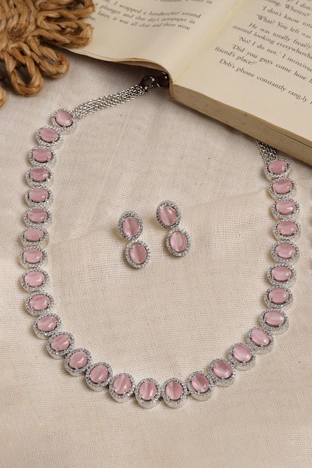 Ruby Raang Pink Designer Necklace & Earring Set 