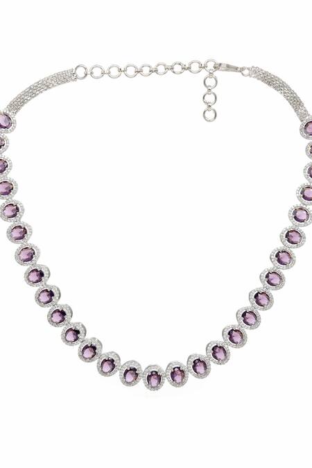 Buy_Ruby Raang_Purple Rhinestones Designer Necklace And Earrings Set _Online_at_Aza_Fashions