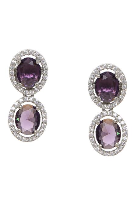 Shop_Ruby Raang_Purple Rhinestones Designer Necklace And Earrings Set _Online_at_Aza_Fashions