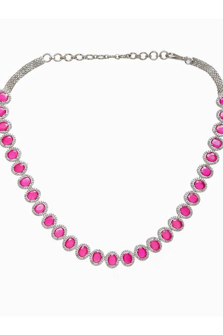 Shop_Ruby Raang_Pink Rhinestones Designer Necklace And Earring Set _Online_at_Aza_Fashions