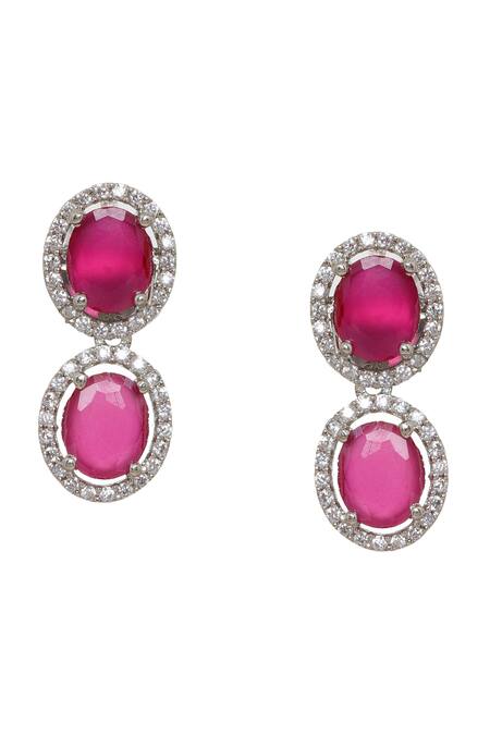 Ruby Raang_Pink Rhinestones Designer Necklace And Earring Set _at_Aza_Fashions