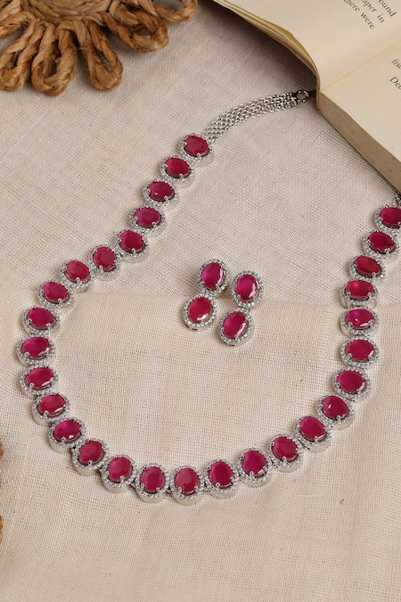 Ruby Raang Pink Designer Necklace & Earring Set 