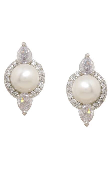 Buy_Ruby Raang_White Pearls, Diamonds Embellished Necklace Set _Online_at_Aza_Fashions