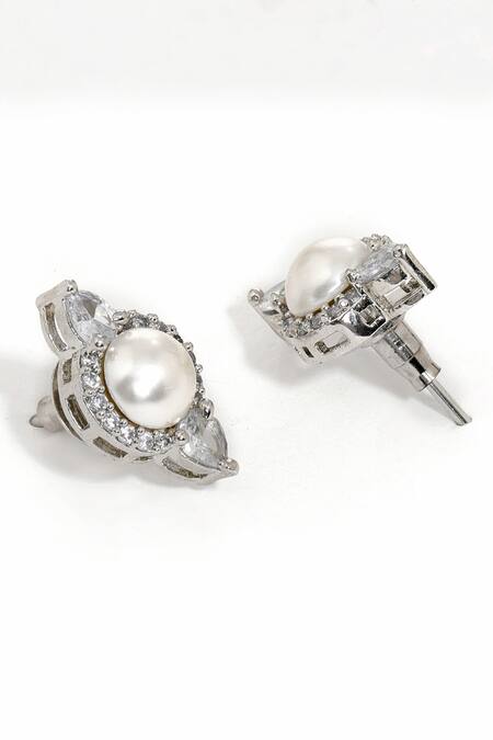 Ruby Raang White Pearls, Diamonds Embellished Necklace Set at Aza Fashions Ruby Raang_White Pearls, Diamonds Embellished Necklace Set _at_Aza_Fashions