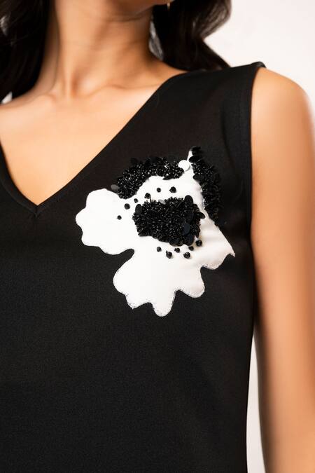 That Thing You Love_Black Neoprene Sequins, Embroidery V-neck Belle Fleur Dress _at_Aza_Fashions