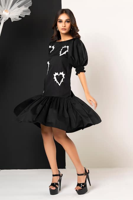 That Thing You Love_Black Cotton Beads Square Neck Mio Amore Designer Dress _Online_at_Aza_Fashions