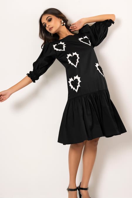 Buy_That Thing You Love_Black Cotton Beads Square Neck Mio Amore Designer Dress _Online_at_Aza_Fashions