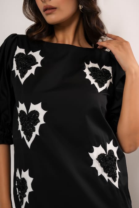 That Thing You Love_Black Cotton Beads Square Neck Mio Amore Designer Dress _at_Aza_Fashions