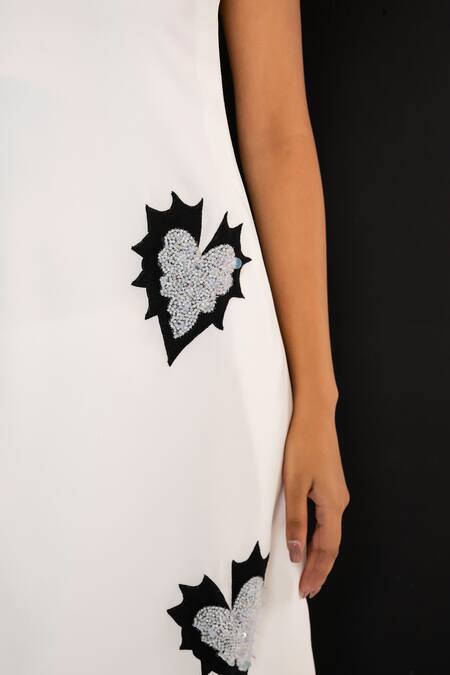 That Thing You Love_White Neoprene Embroidery V-neck Belle Amour Dress _Online_at_Aza_Fashions