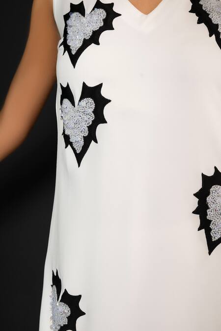 Shop_That Thing You Love_White Neoprene Embroidery V-neck Belle Amour Dress _Online_at_Aza_Fashions