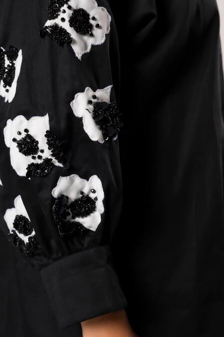 Buy That Thing You Love Black Cotton Beads, Fabric Flowers Collared Jardin Fleur Shirt Online at Aza Fashions Buy_That Thing You Love_Black Cotton Beads, Fabric Flowers Collared Jardin Fleur Shirt _Online_at_Aza_Fashions