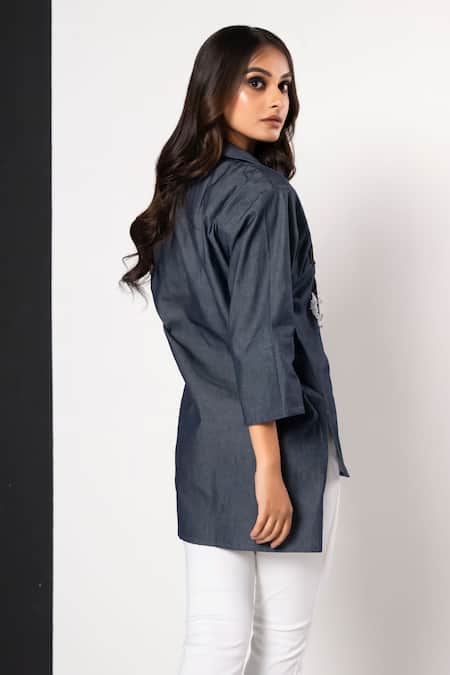 That Thing You Love Jardin Fleur Denim Blue Shirt 