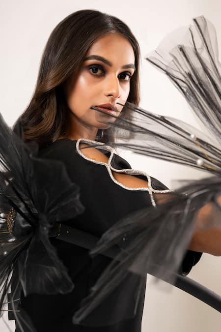 That Thing You Love_Black Crepe Round Neck Paparazi Dress _Online_at_Aza_Fashions