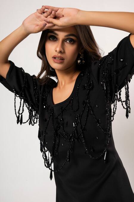 Buy_That Thing You Love_Black Neoprene Beads Round Neck Dress 
