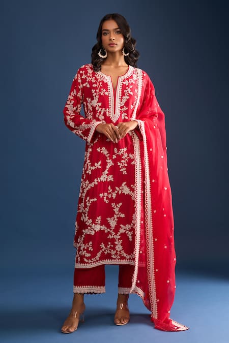 Anushree Reddy Red Pearl Work Kurta Set 