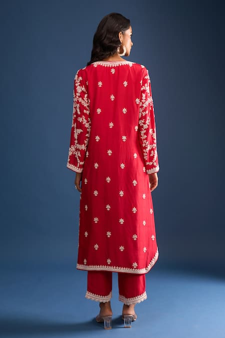 Anushree Reddy Red Pearl Work Kurta Set 